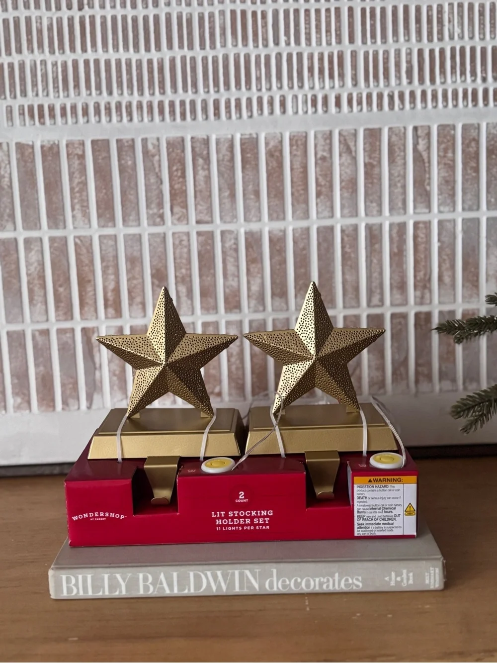 NIB Gold Star Lit Stocking Holders- Set of 2